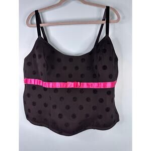 CACIQUE 26/28 Black Dot Pink Mesh Lingerie Corset Top Coquette Goth Bustier